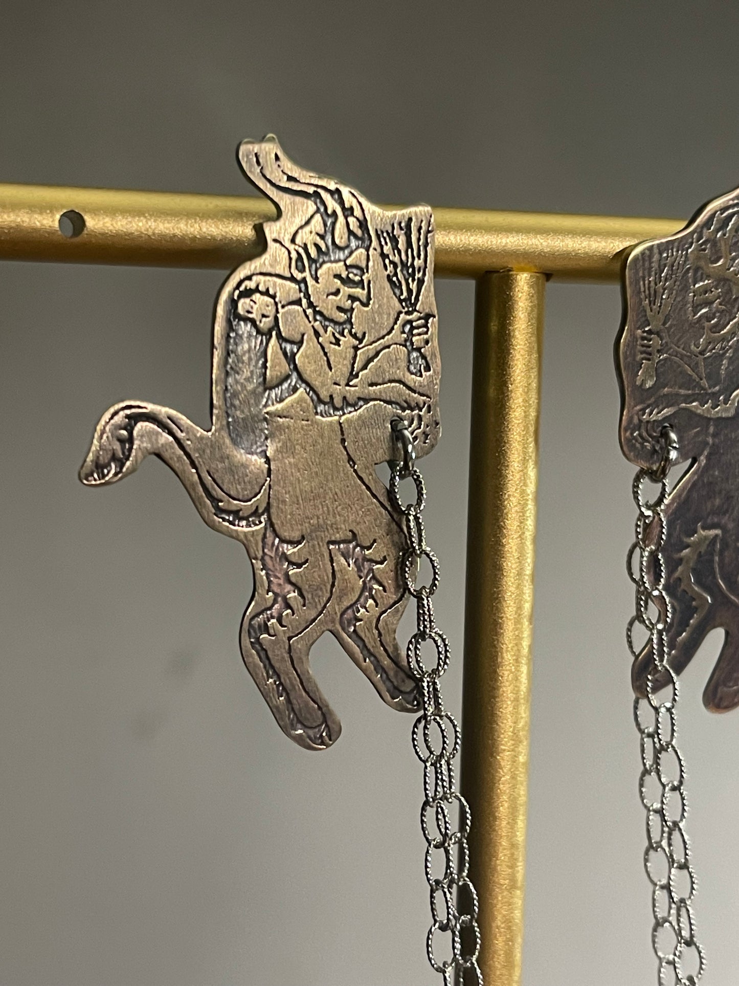 Naughty List • Etched Brass Krampus Stud Dangle Earrings