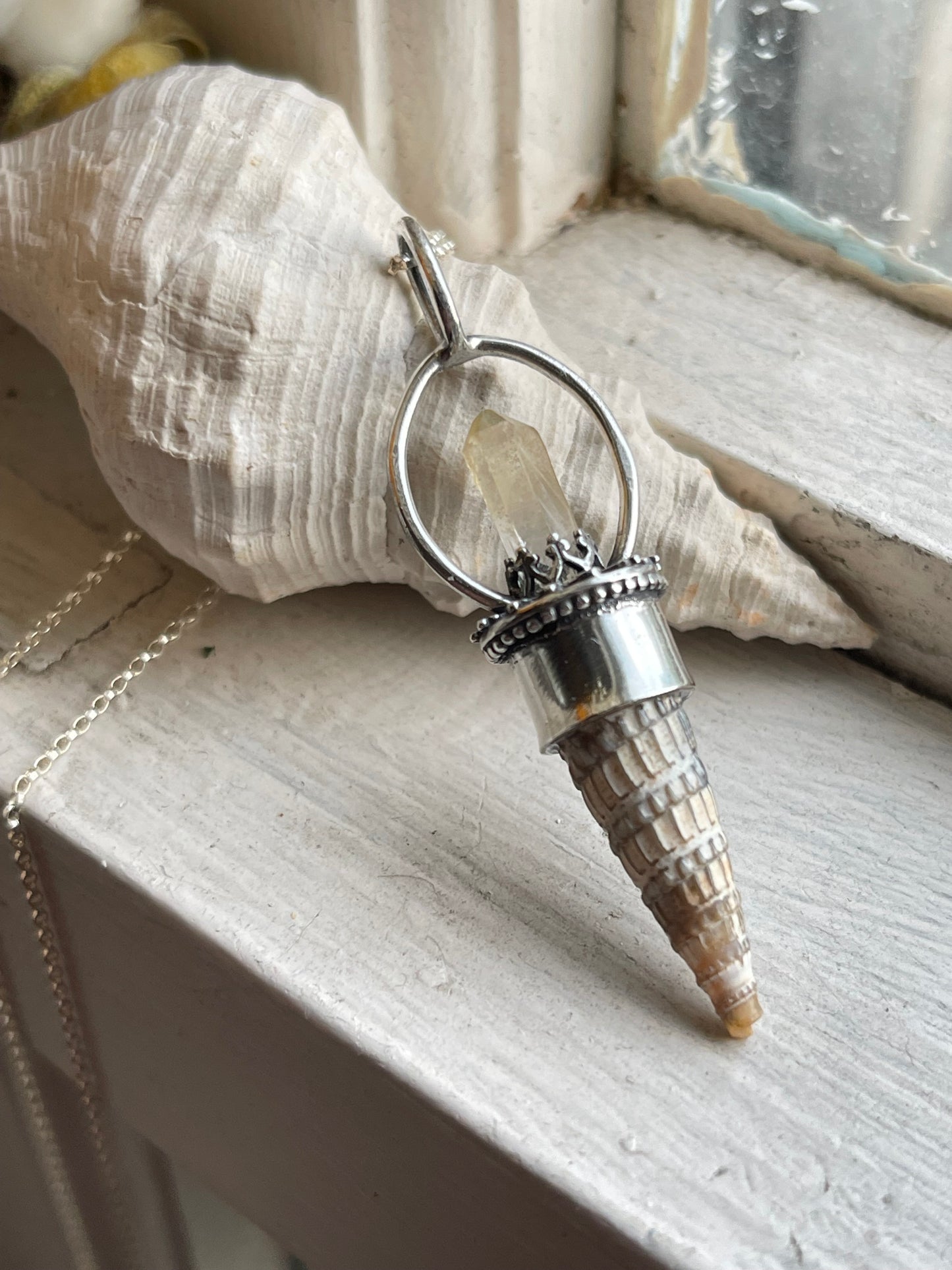 *The Sun • Crystal Cone Seashell PENDANT ONLY • Yellow Quartz • Sterling Silver