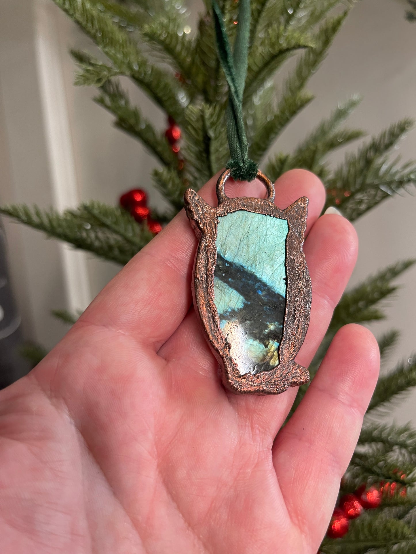 *Carved Labradorite Copper Angel Ornament