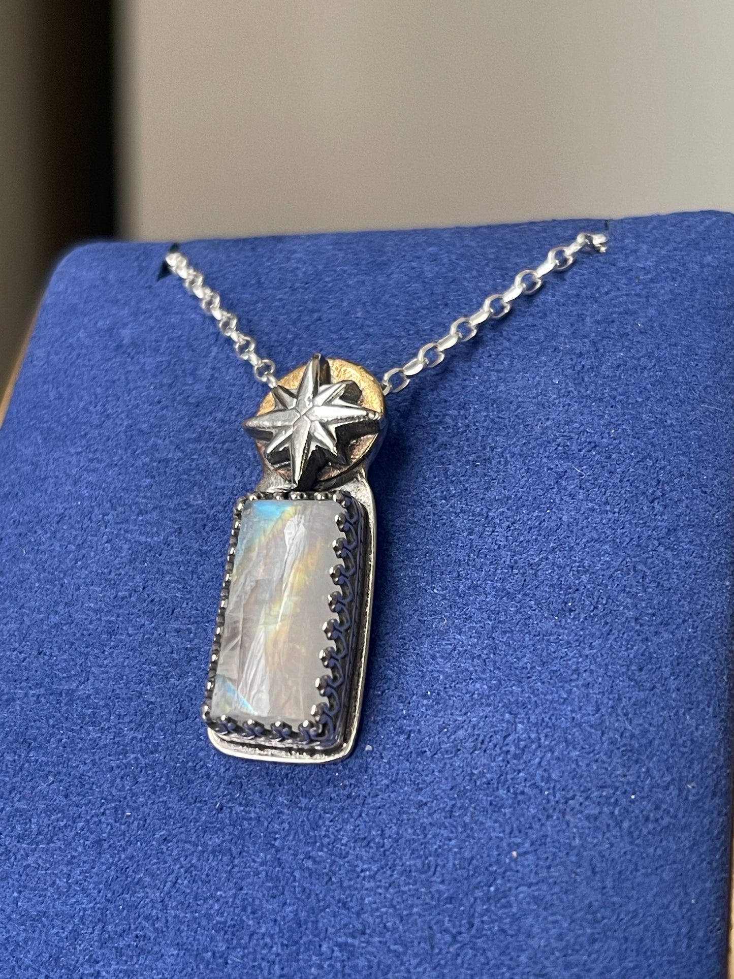 *The Eternal Flame • Rainbow Moonstone Mixed Metals Pendant Necklace