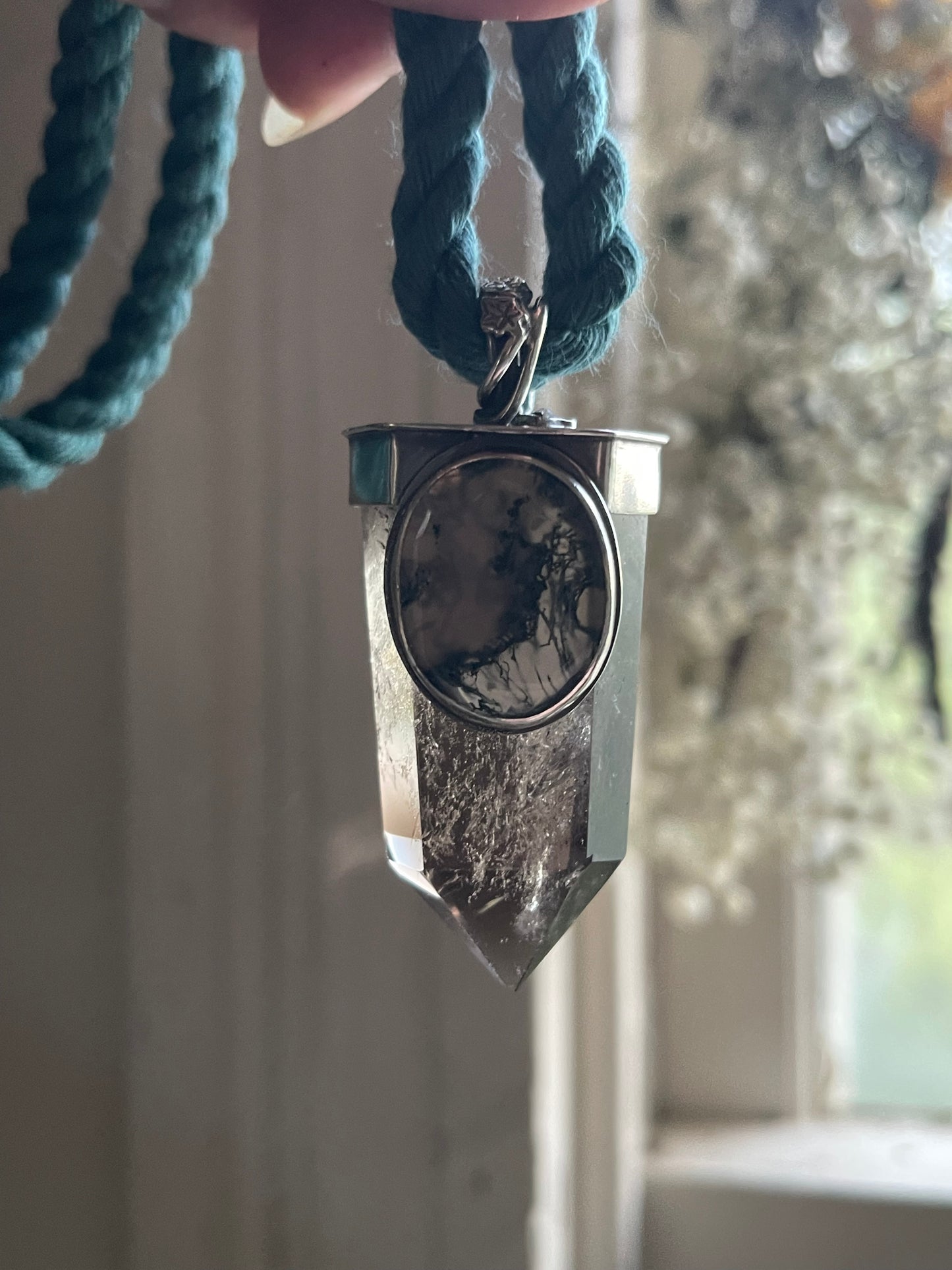*Climbing Ivy Crystal Statement Necklace • Smokey Quartz & Moss Agate • Sterling Silver