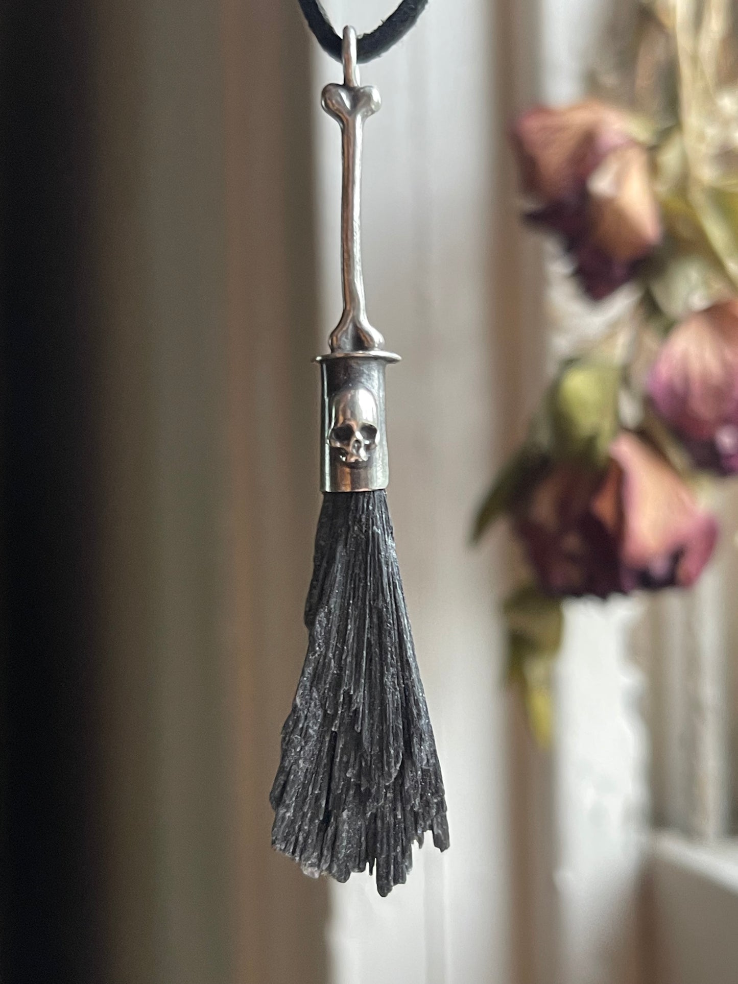 *Gothic Bone Witch Crystal Broom Pendant