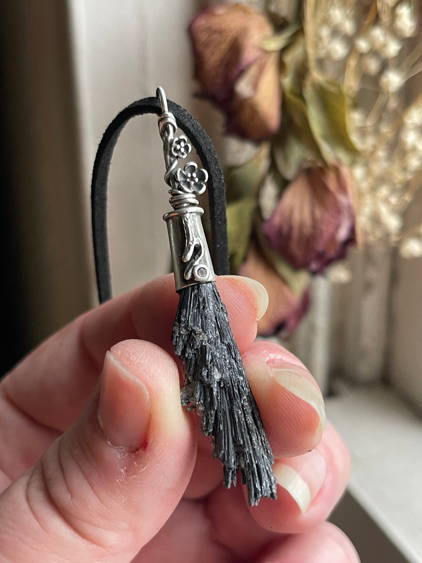 Little Flower Witch Crystal Broom Pendant