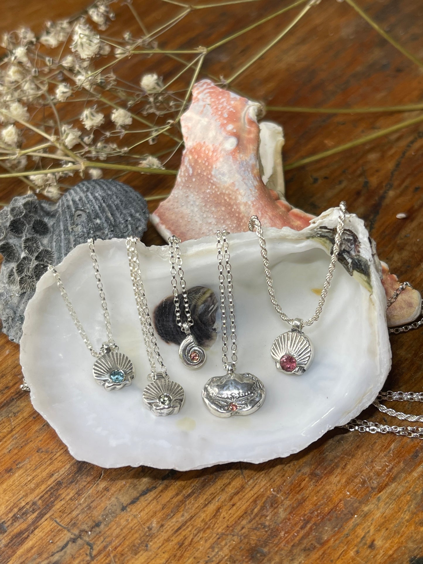 Seashells by the Seashore • Made to Order Faceted Gemstone Shell Charm Necklaces