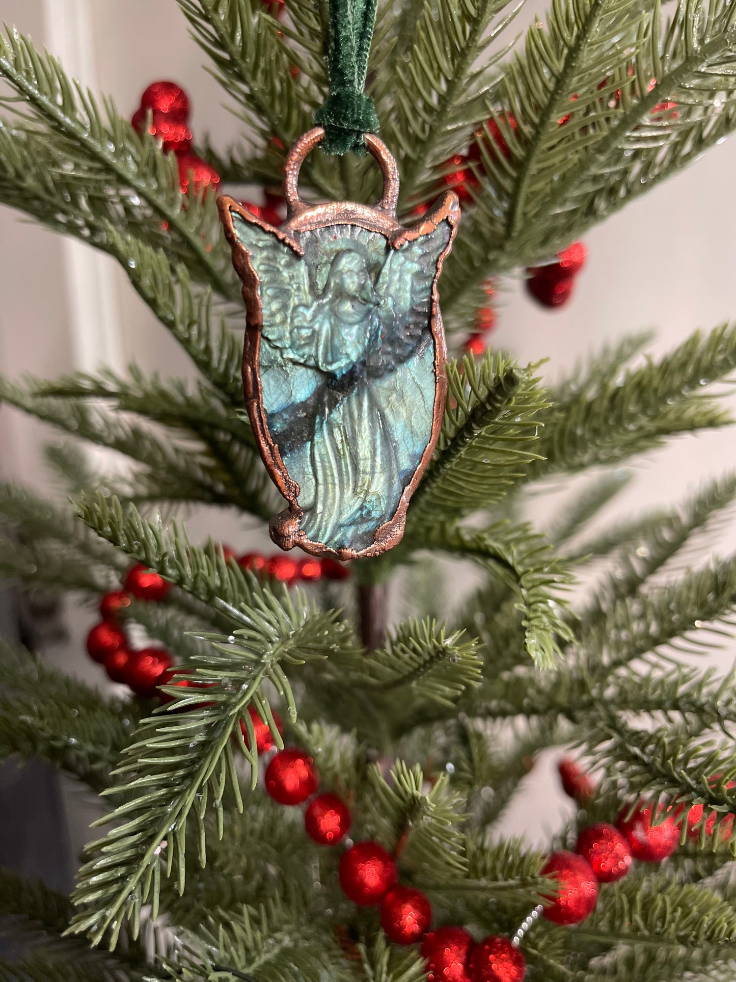 *Carved Labradorite Copper Angel Ornament