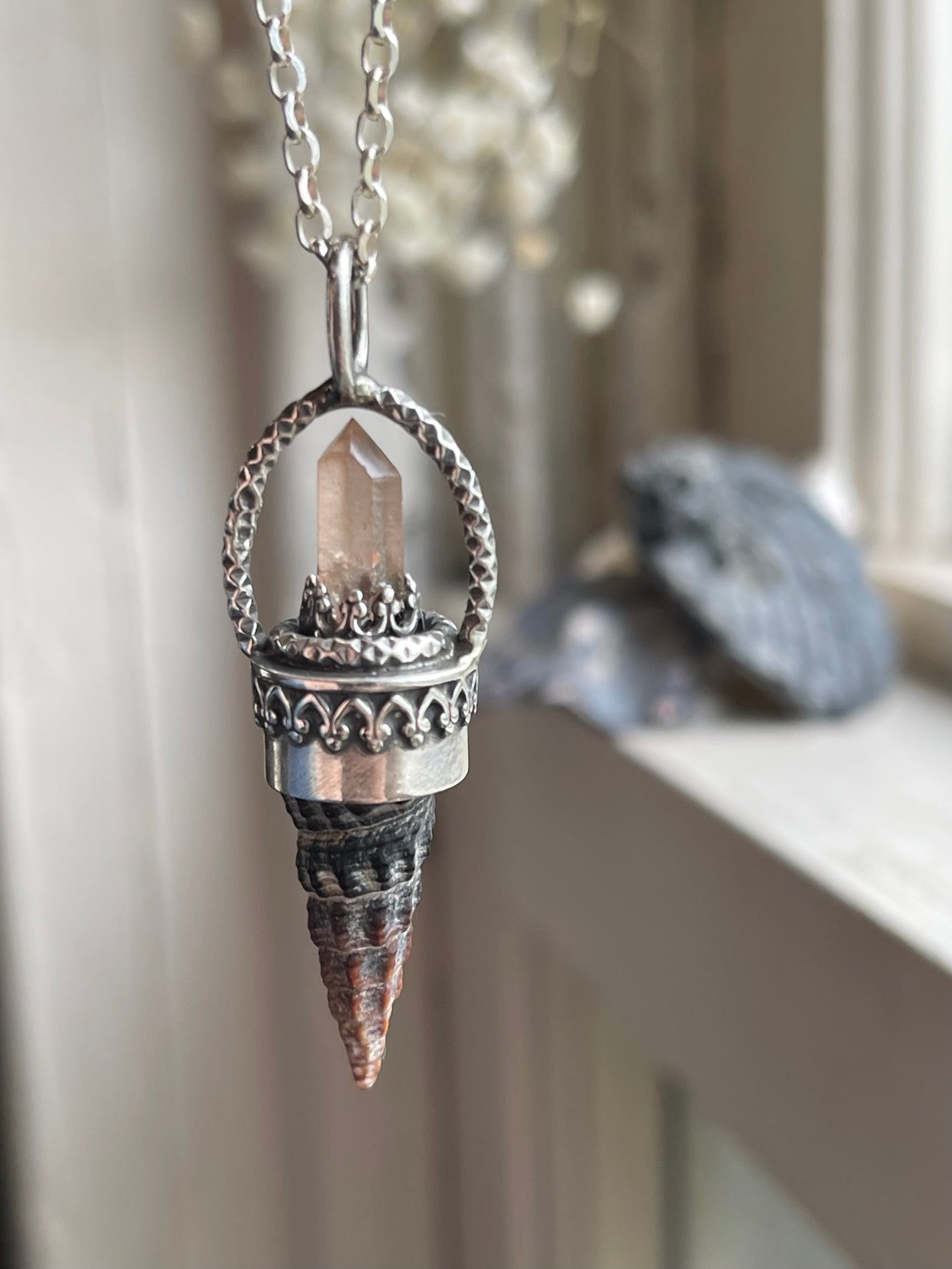 *The Red Sky • Crystal Cone Seashell Pendant Necklace