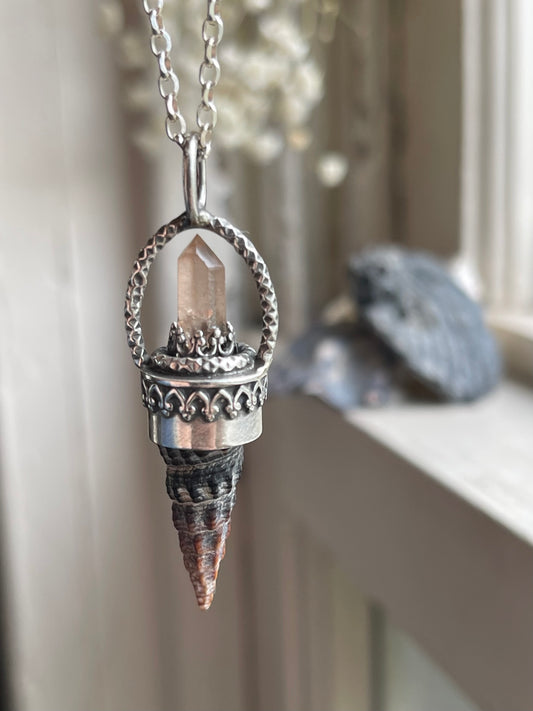 *The Red Sky • Crystal Cone Seashell Pendant Necklace
