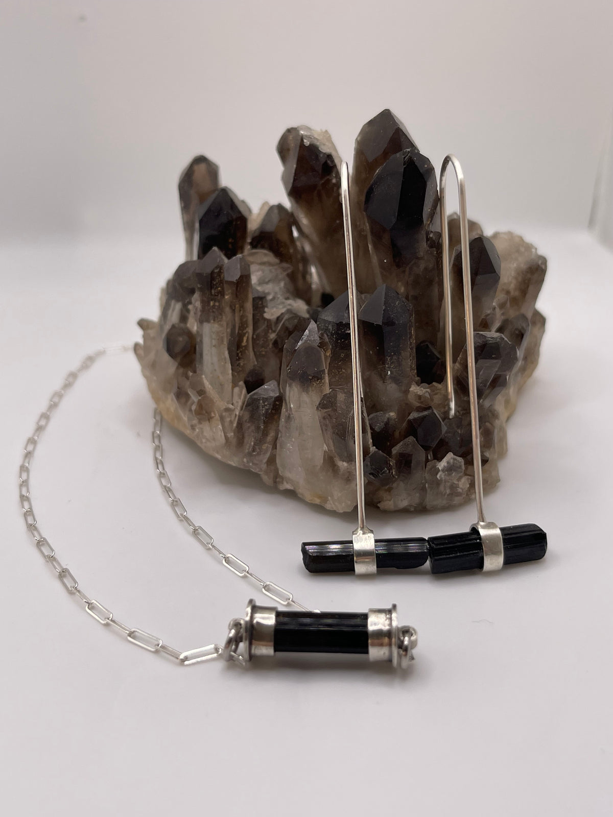 *Dark Green Tourmaline Crystal Bar Necklace • Sterling Silver