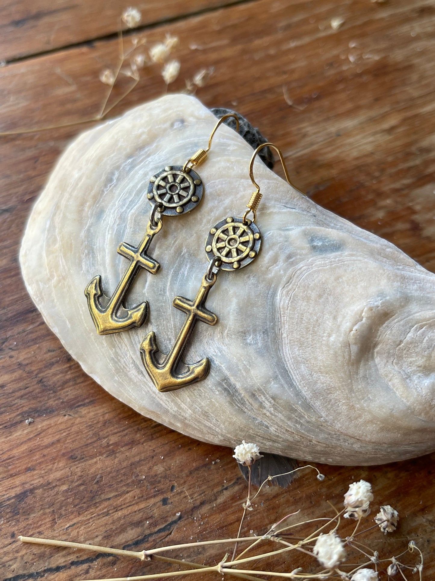 Anchors Away! Brass Nautical Anchor Dangle Earrings