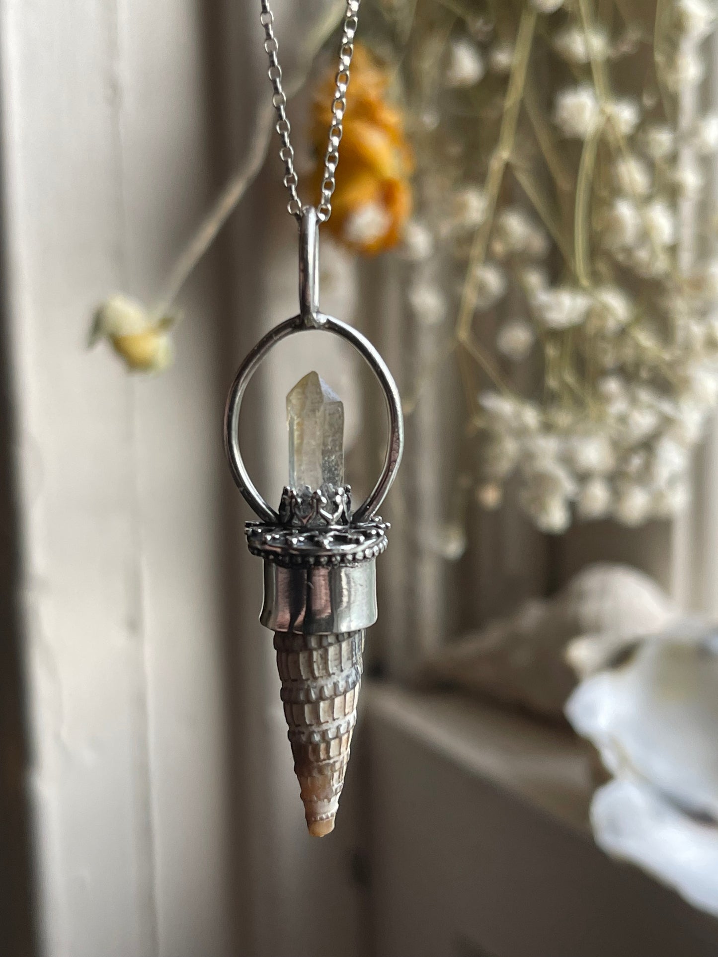 *The Sun • Crystal Cone Seashell PENDANT ONLY • Yellow Quartz • Sterling Silver