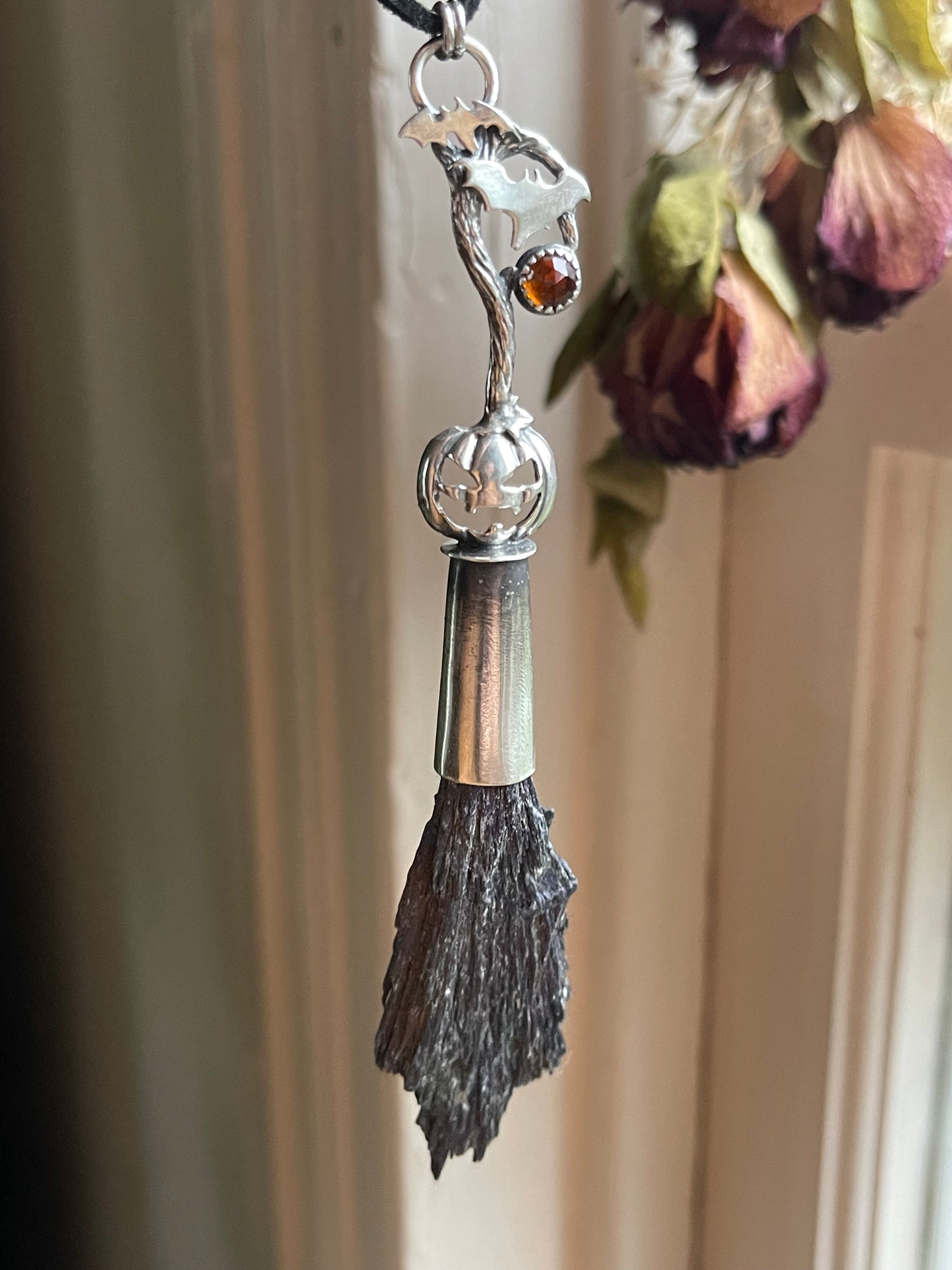 Pumpkin Patch Witch Crystal Broom Pendant