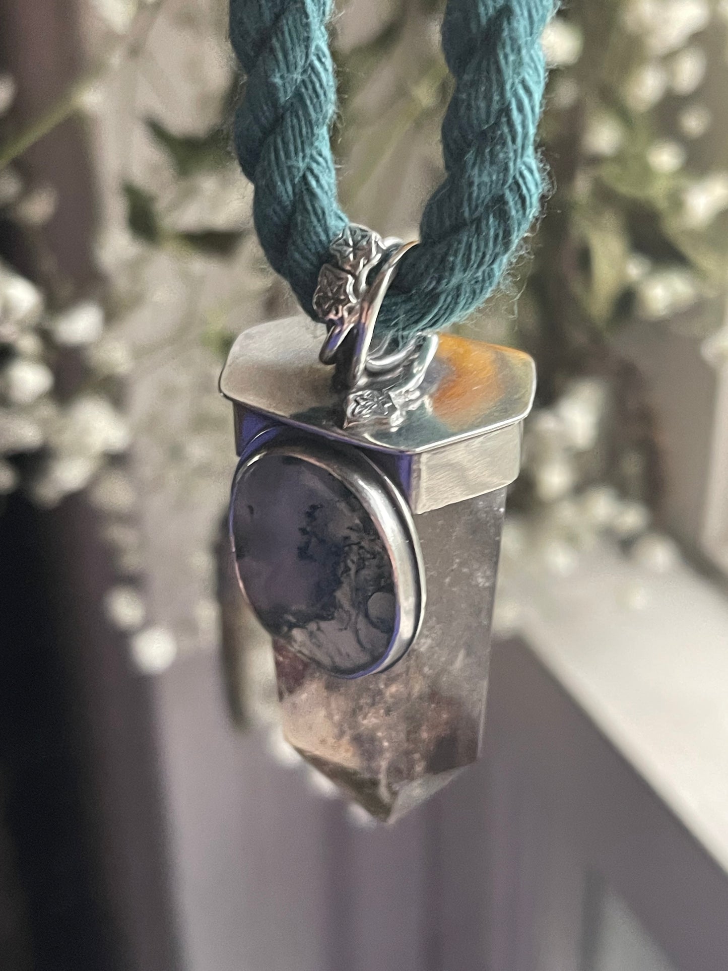 *Climbing Ivy Crystal Statement Necklace • Smokey Quartz & Moss Agate • Sterling Silver