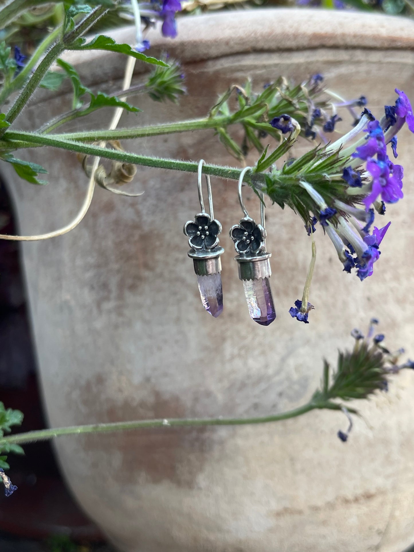 *Violet Delights • Vera Cruz Amethyst Crystal Flower Earrings • Sterling Silver