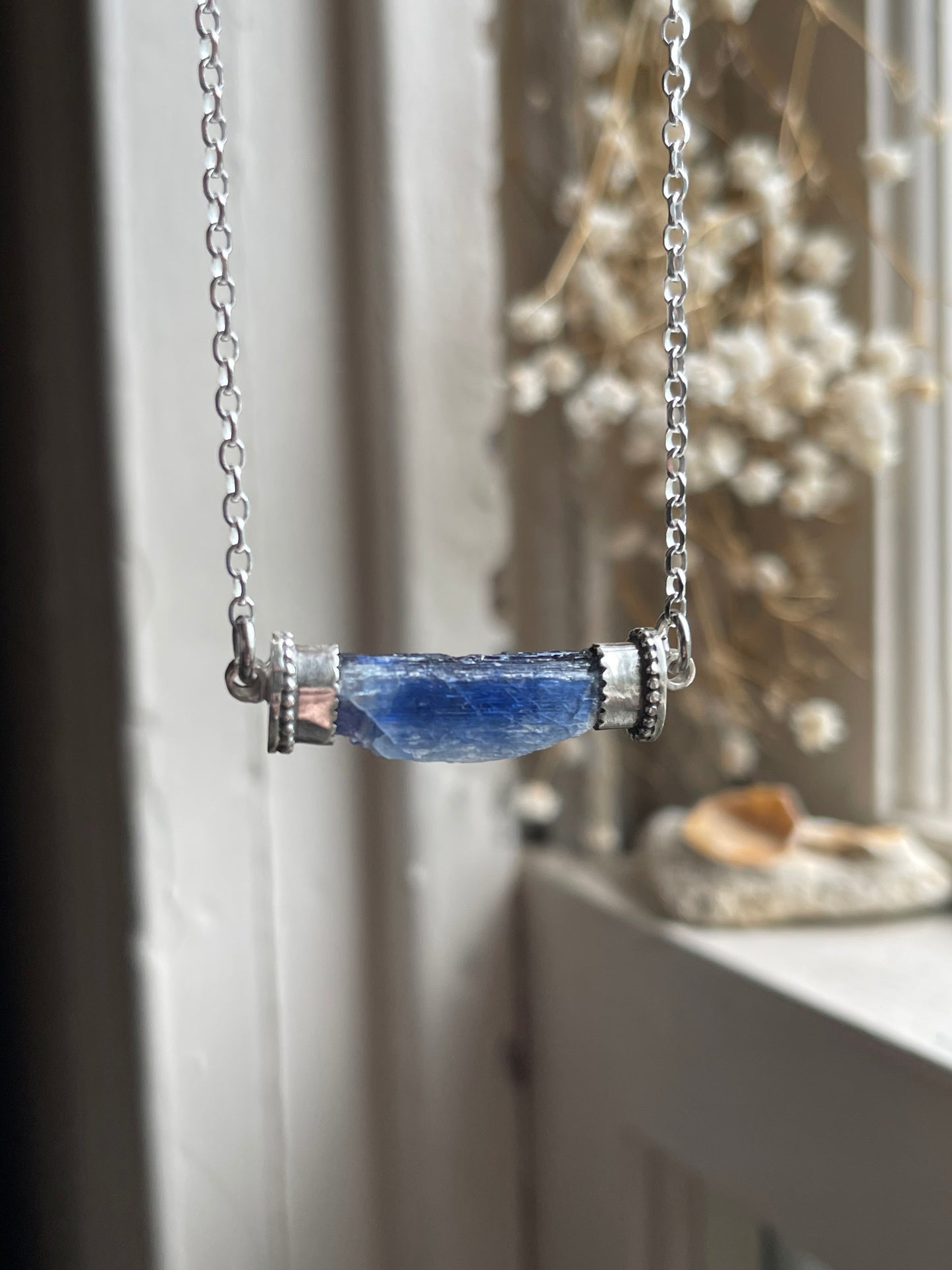 *Deep Blue • Kyanite Crystal Bar Necklace • Sterling Silver