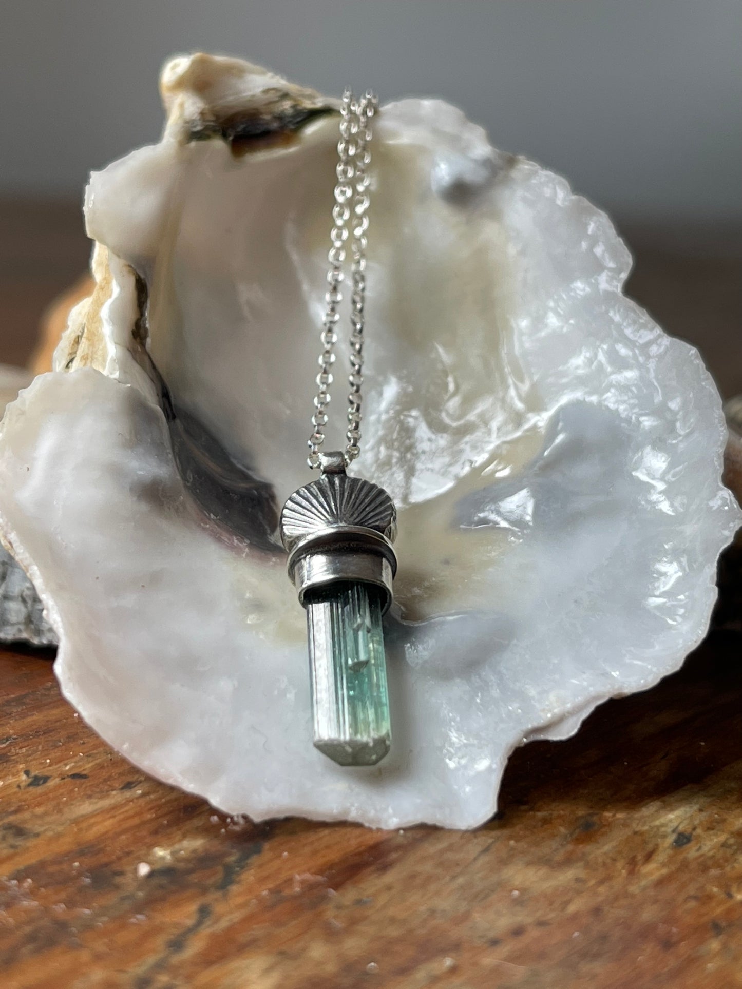 Sea Spray • Blue Watermelon Tourmaline Crystal Sea Charm Necklace