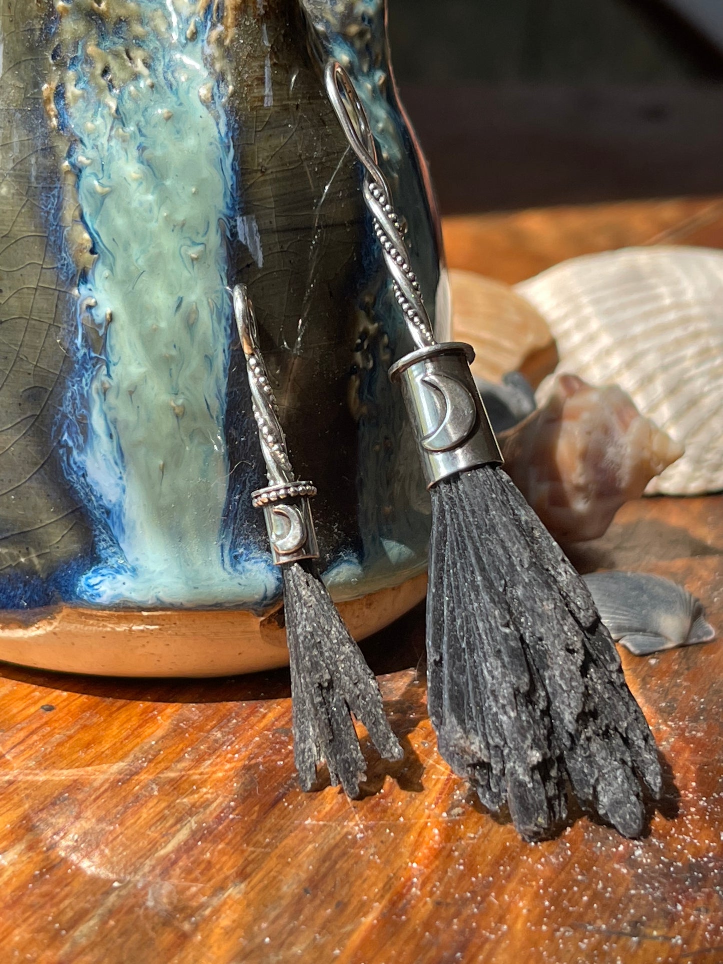 Black Kyanite Crystal Lunar Witch Broom Pendant PRE-ORDER