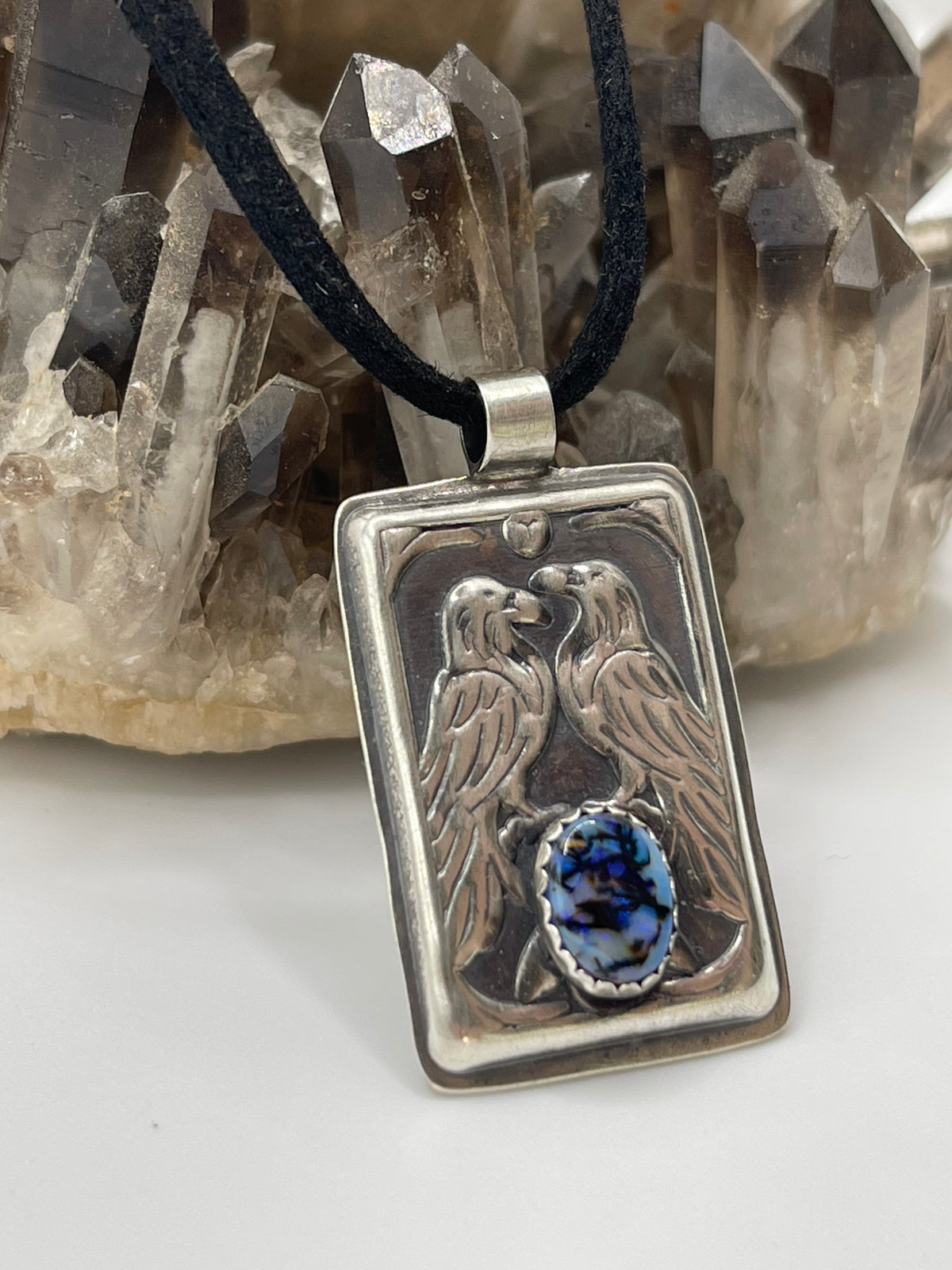 *Nyx’s Ravens • Sterling Opal Raven Pendant • Sterling Silver