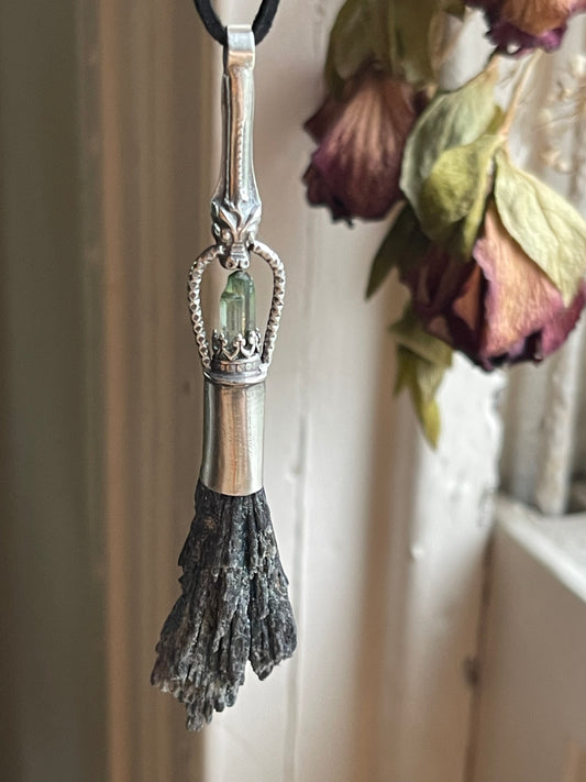 *Green Dragon Witch Crystal Broom Pendant