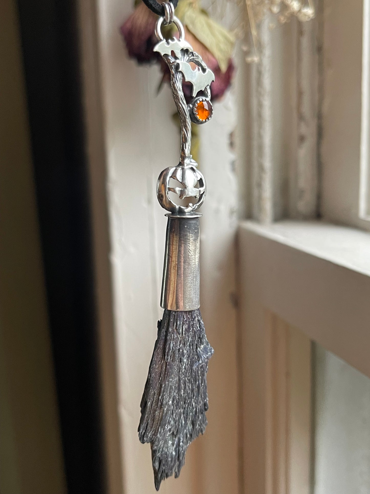 Pumpkin Patch Witch Crystal Broom Pendant