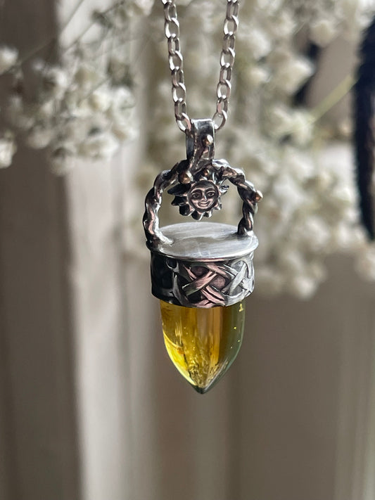 *Sun of Jörmungandr • Mexican Amber Bullet Pendant Necklace • 14K Gold & Sterling Silver