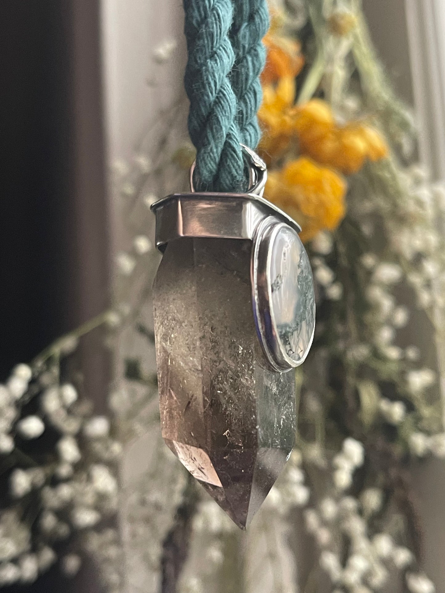 *Climbing Ivy Crystal Statement Necklace • Smokey Quartz & Moss Agate • Sterling Silver