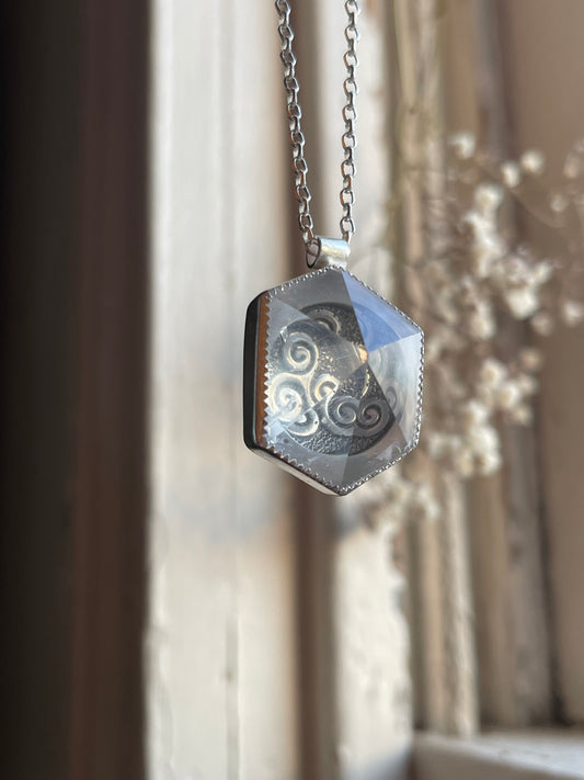 Intertwined, Sewn Together • Sterling Silver Triskele Crystal Statement Necklace