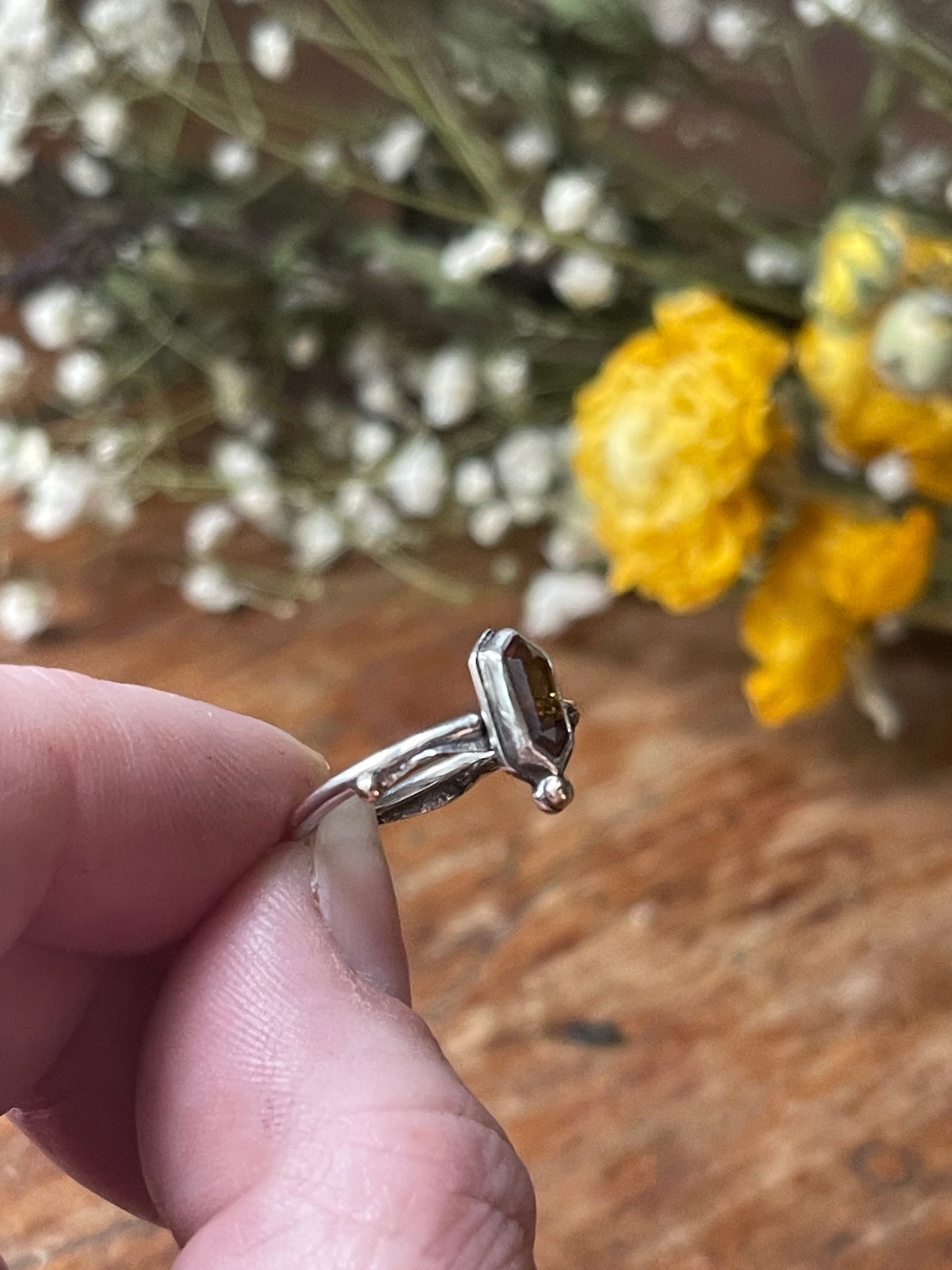 *Sunlit Keep Sphene Ring • Reticulated Silver & 14K Gold • Size 7