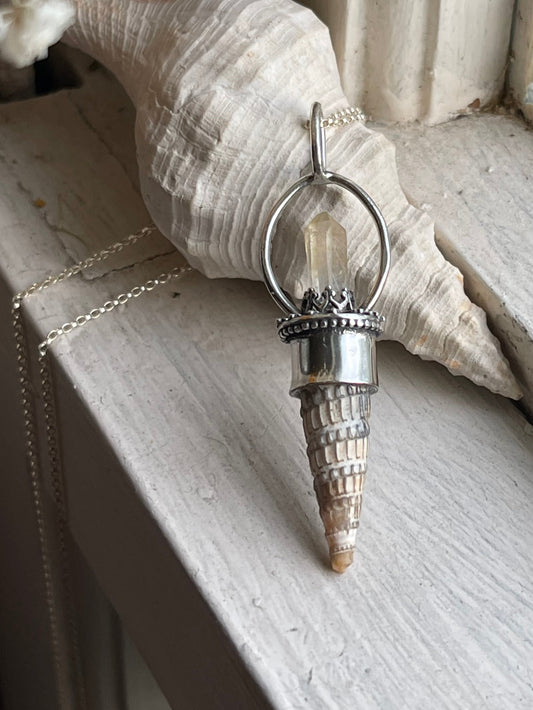*The Sun • Crystal Cone Seashell PENDANT ONLY • Yellow Quartz • Sterling Silver