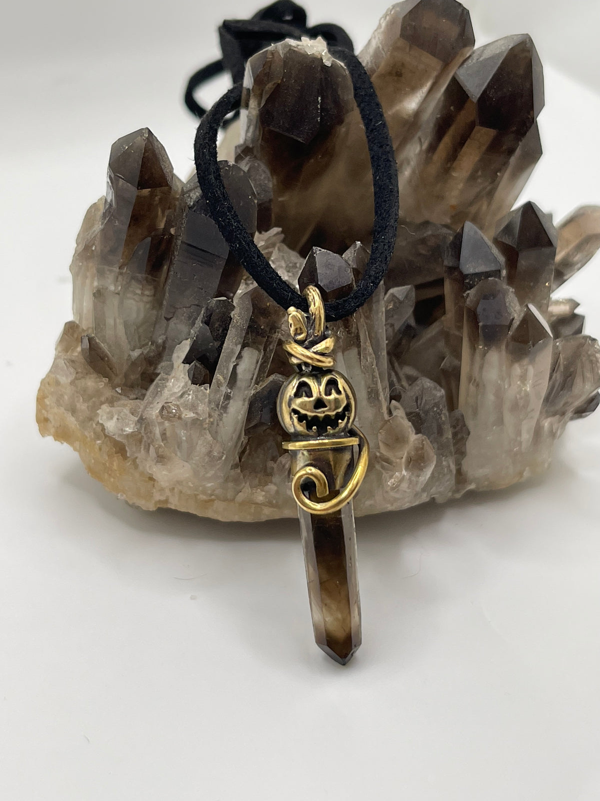 *Sleepy Hollow • Brass Jack-o-lantern Phantom Smokey Quartz Crystal Charm