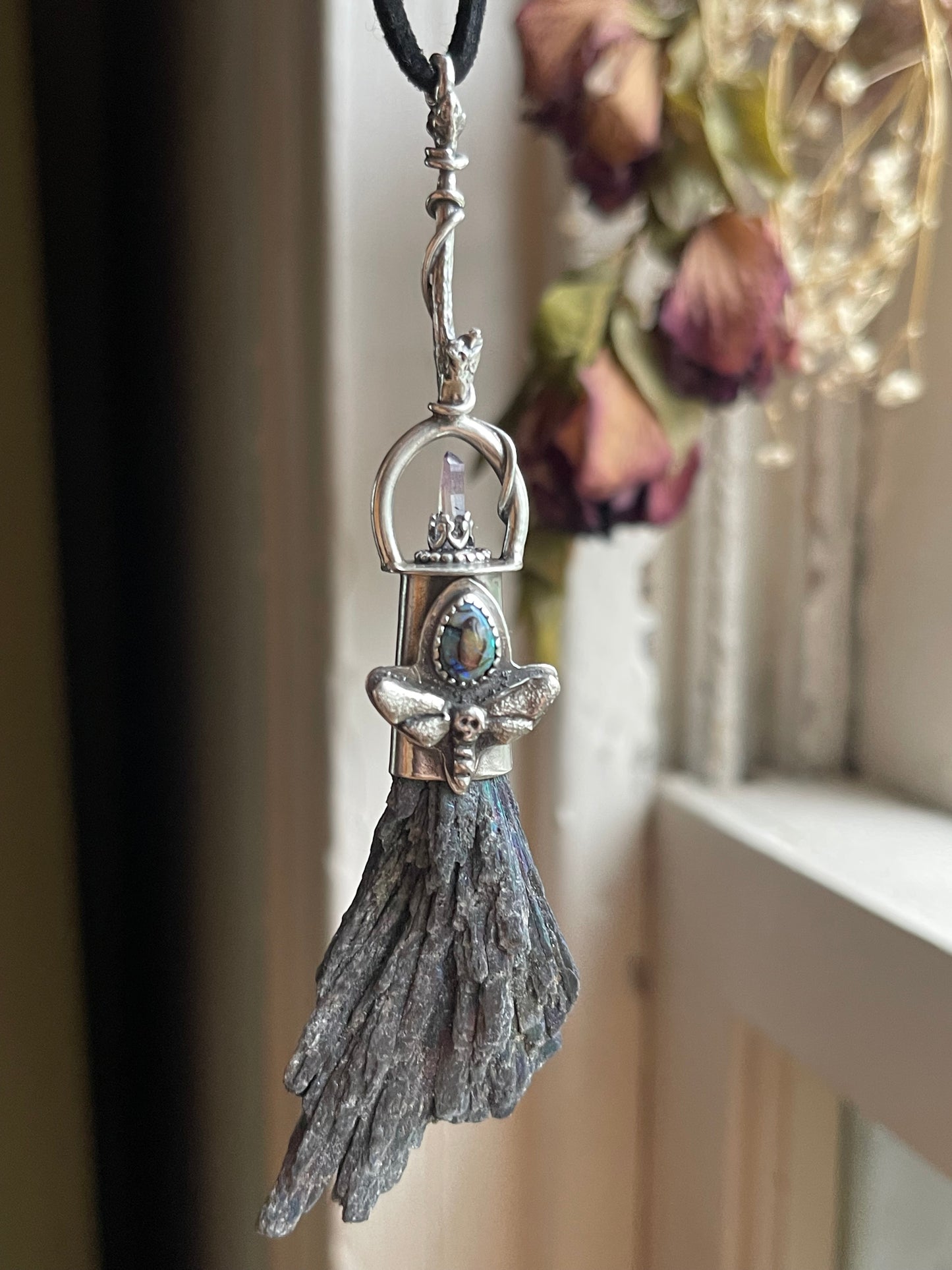 Dark Forest Witch Crystal Broom Pendant