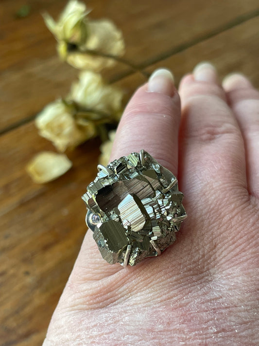 *Celtic Cliffs • Pyrite & Tanzanite Statement Ring • Size 6.5 Sterling Silver