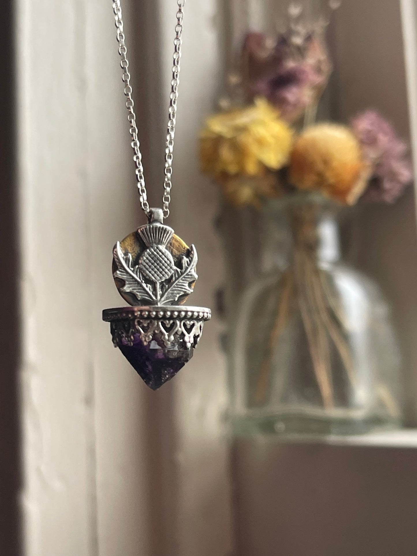 *Whispers of Resilience • Amethyst Crystal mixed metal pendant necklace