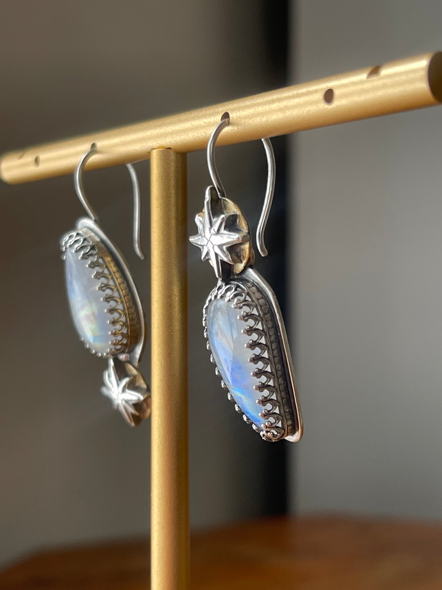 *Astral Reflections • Rainbow Moonstone Celestial Drop Earrings