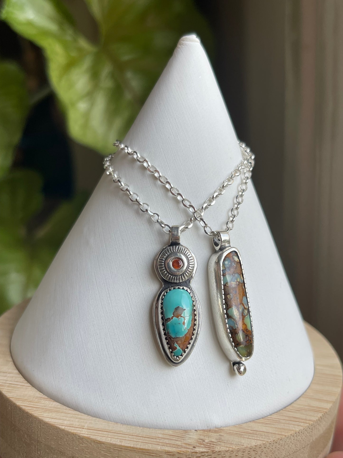 *Sailing on the Sun • Royston Turquoise & Hessonite Garnet Pendant Necklace • Fine Silver