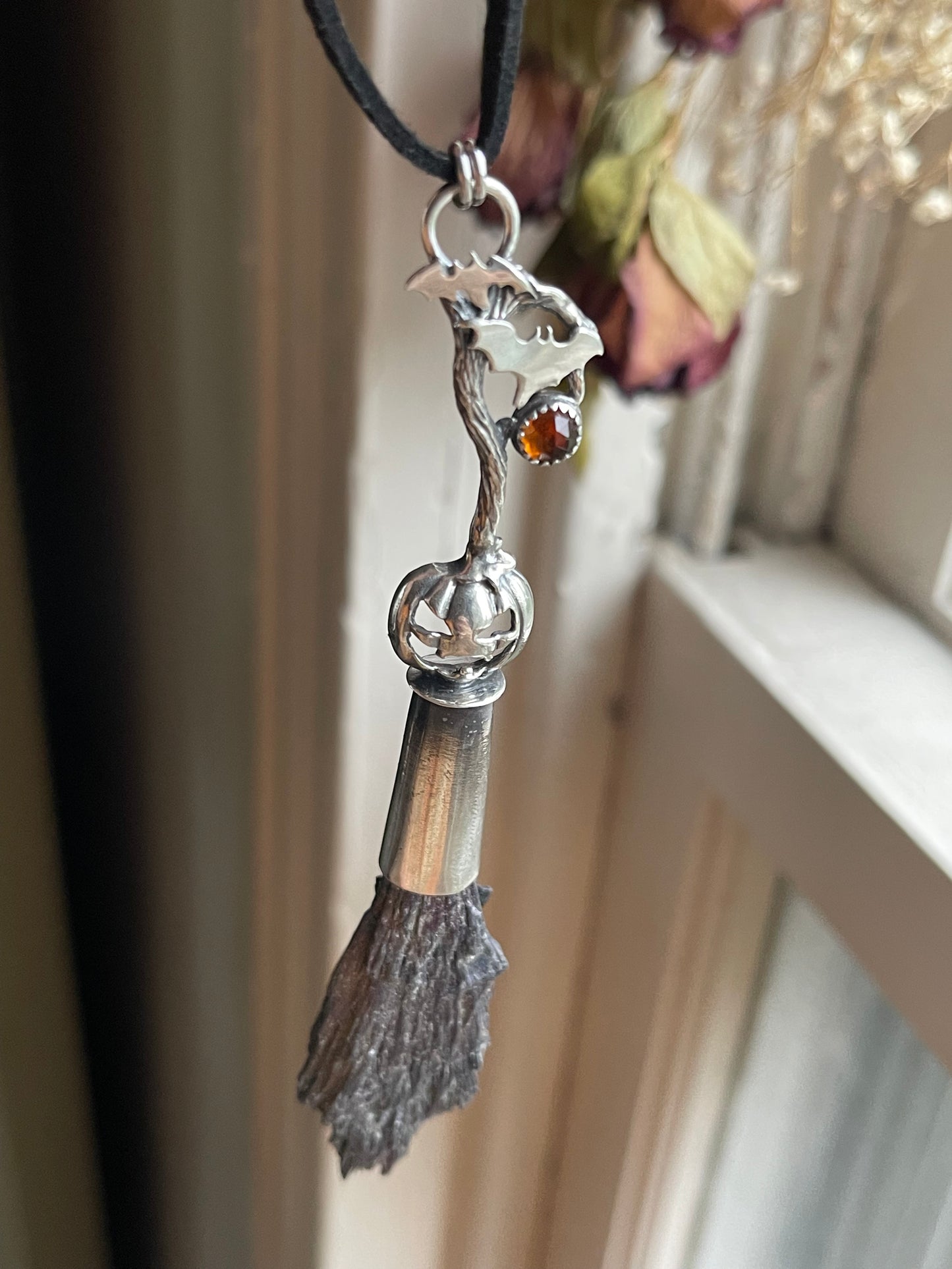 Pumpkin Patch Witch Crystal Broom Pendant