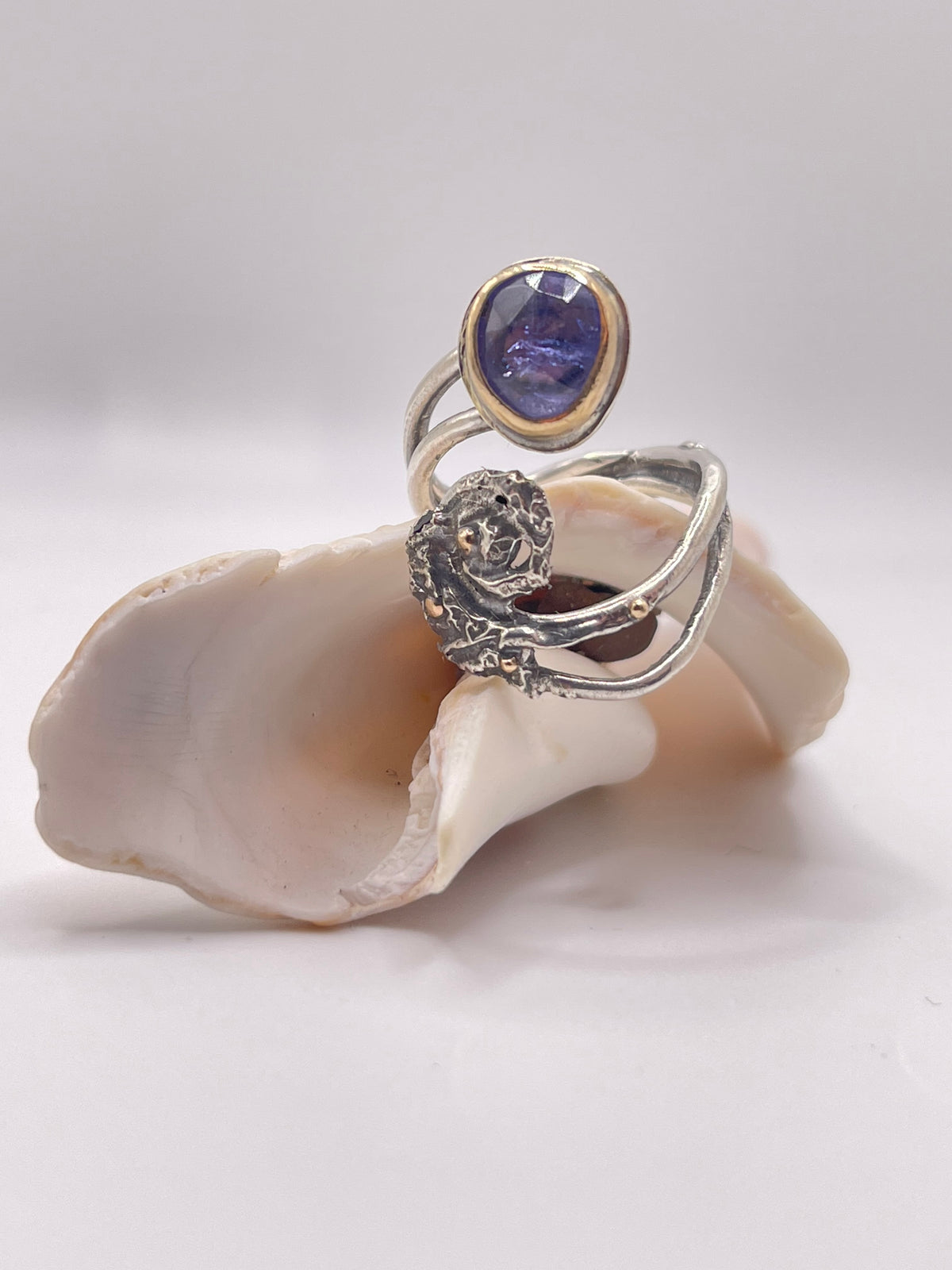 *Luna del Mare • Tanzanite Statement Ring • Solid 14K Gold & Silver • Adjustable