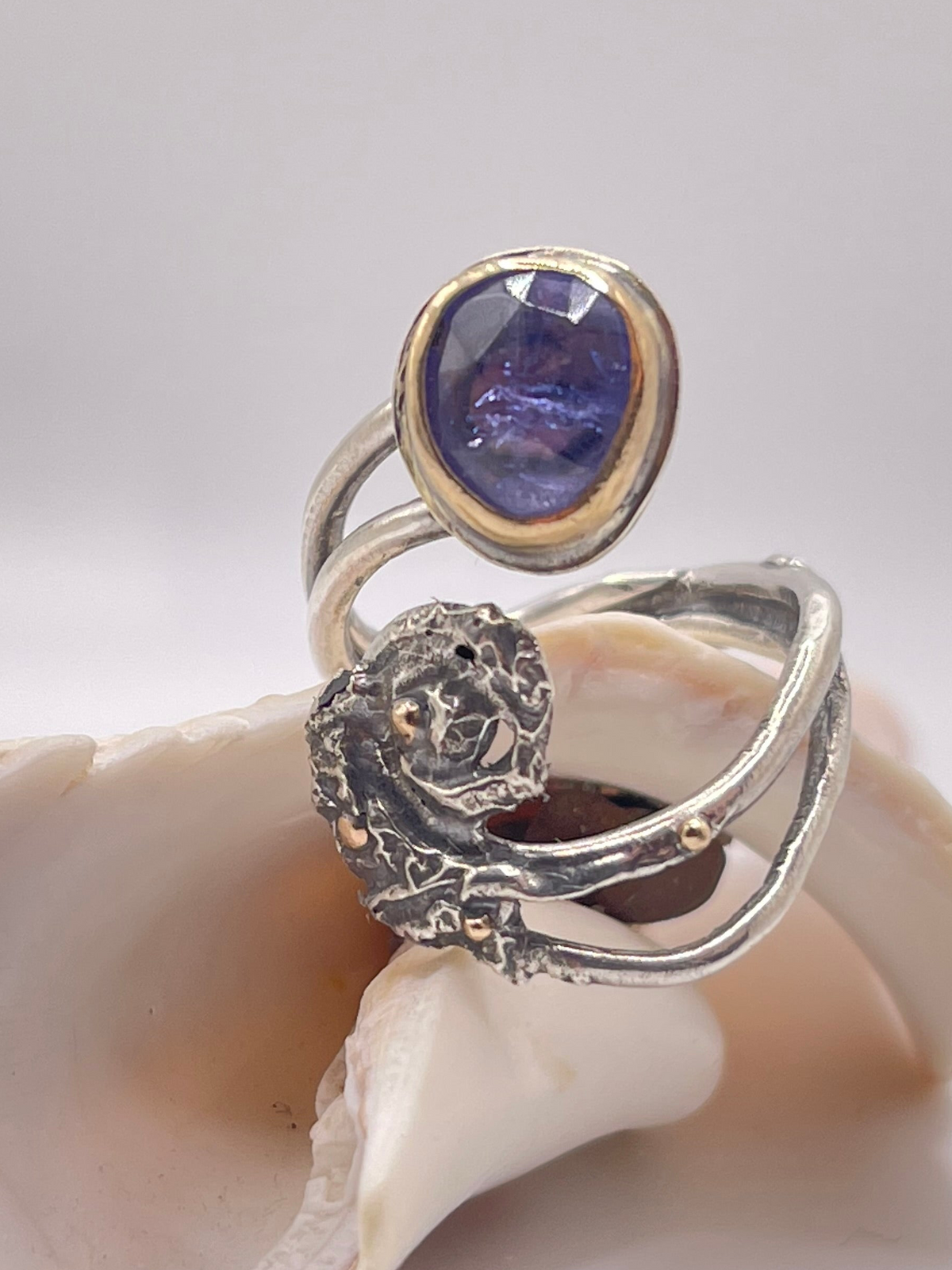 *Luna del Mare • Tanzanite Statement Ring • Solid 14K Gold & Silver • Adjustable