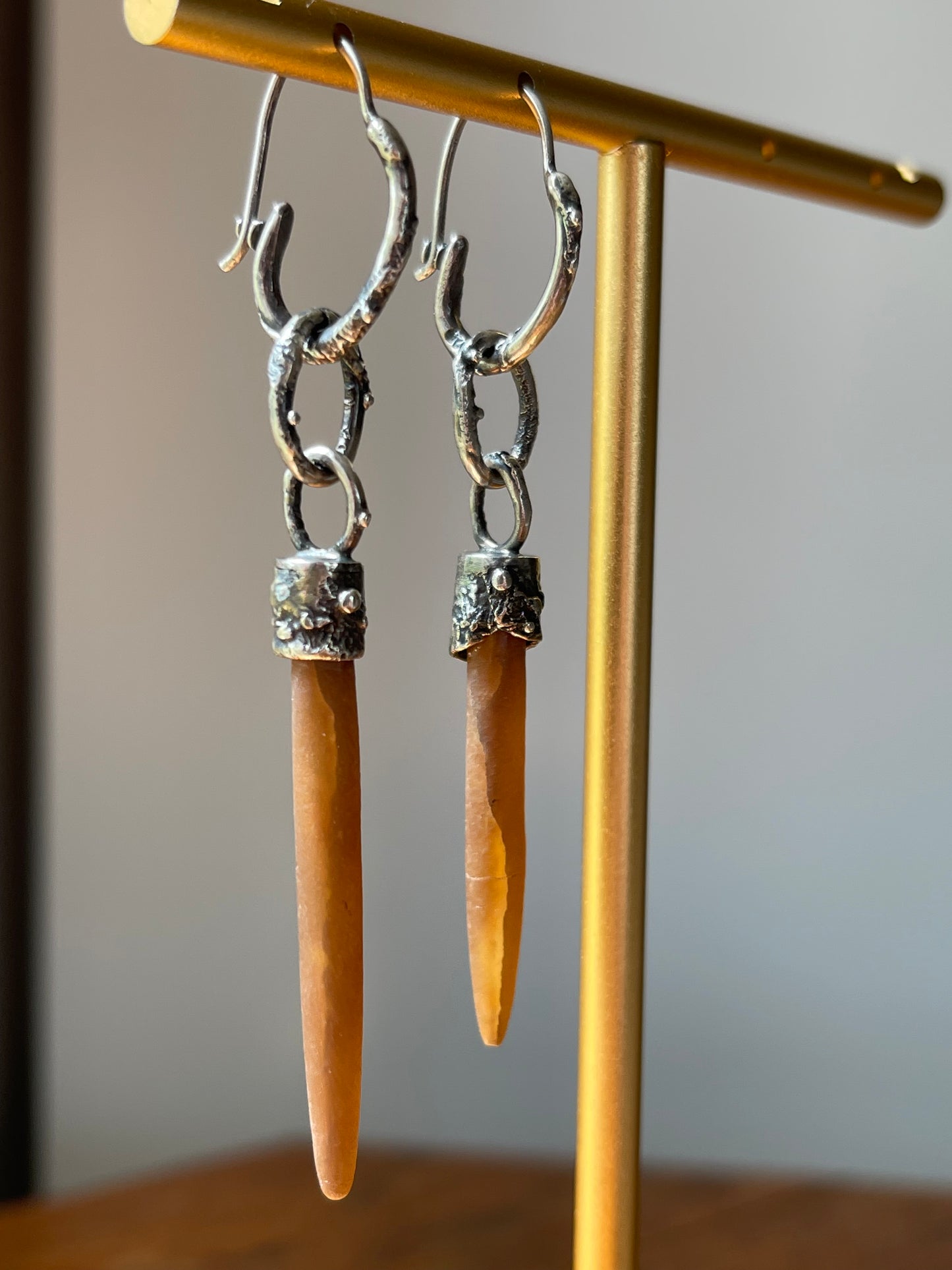 *Salt Spires • Belemnite Fossils Reticulated Sterling Silver Chain Dangle Earrings