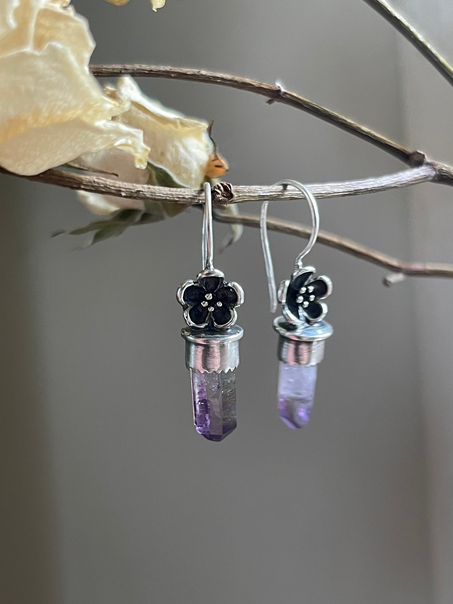 *Violet Delights • Vera Cruz Amethyst Crystal Flower Earrings • Sterling Silver