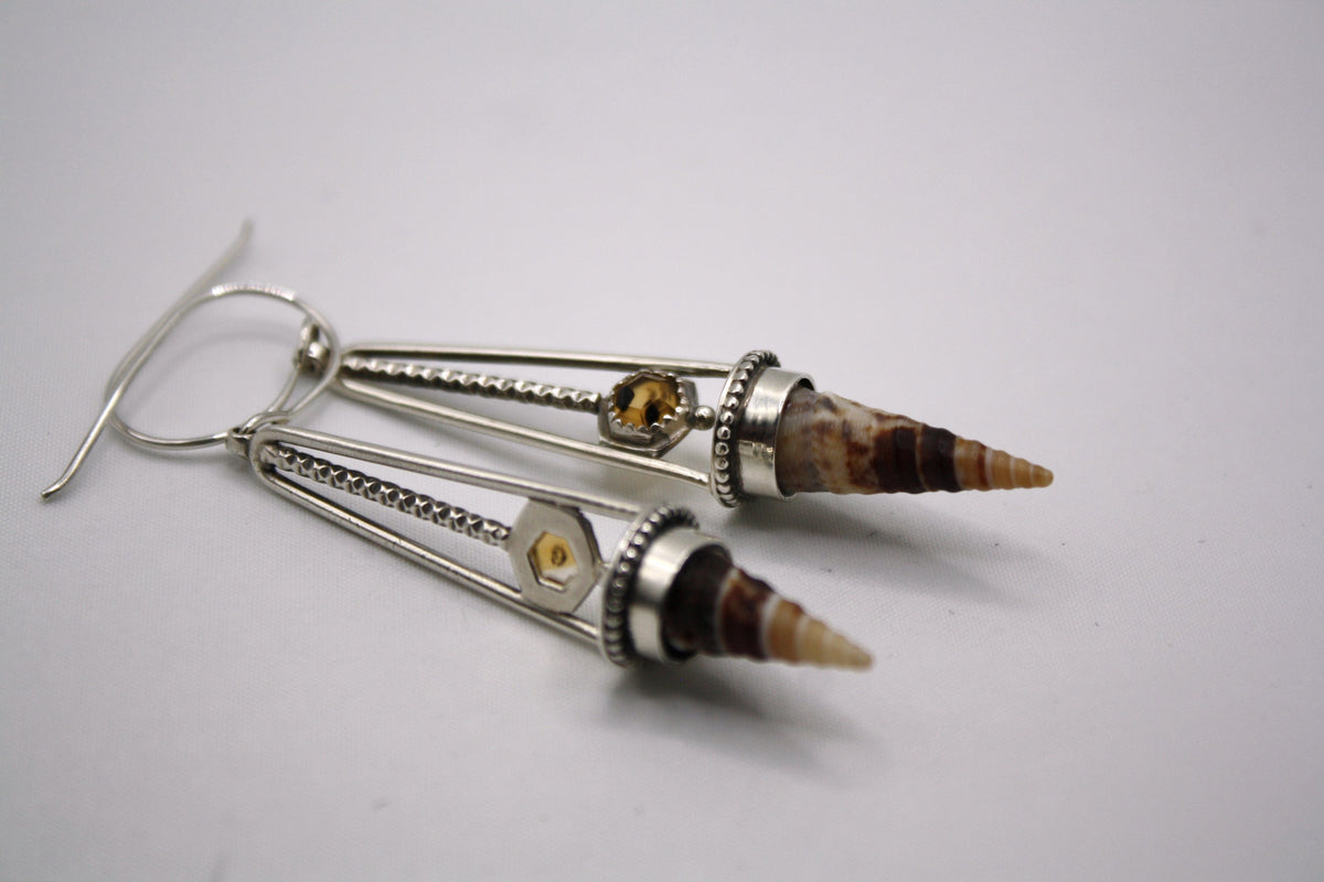 *Dunes at Dusk • Montana Agate Seashell Sterling Silver Drop Dangle Earrings