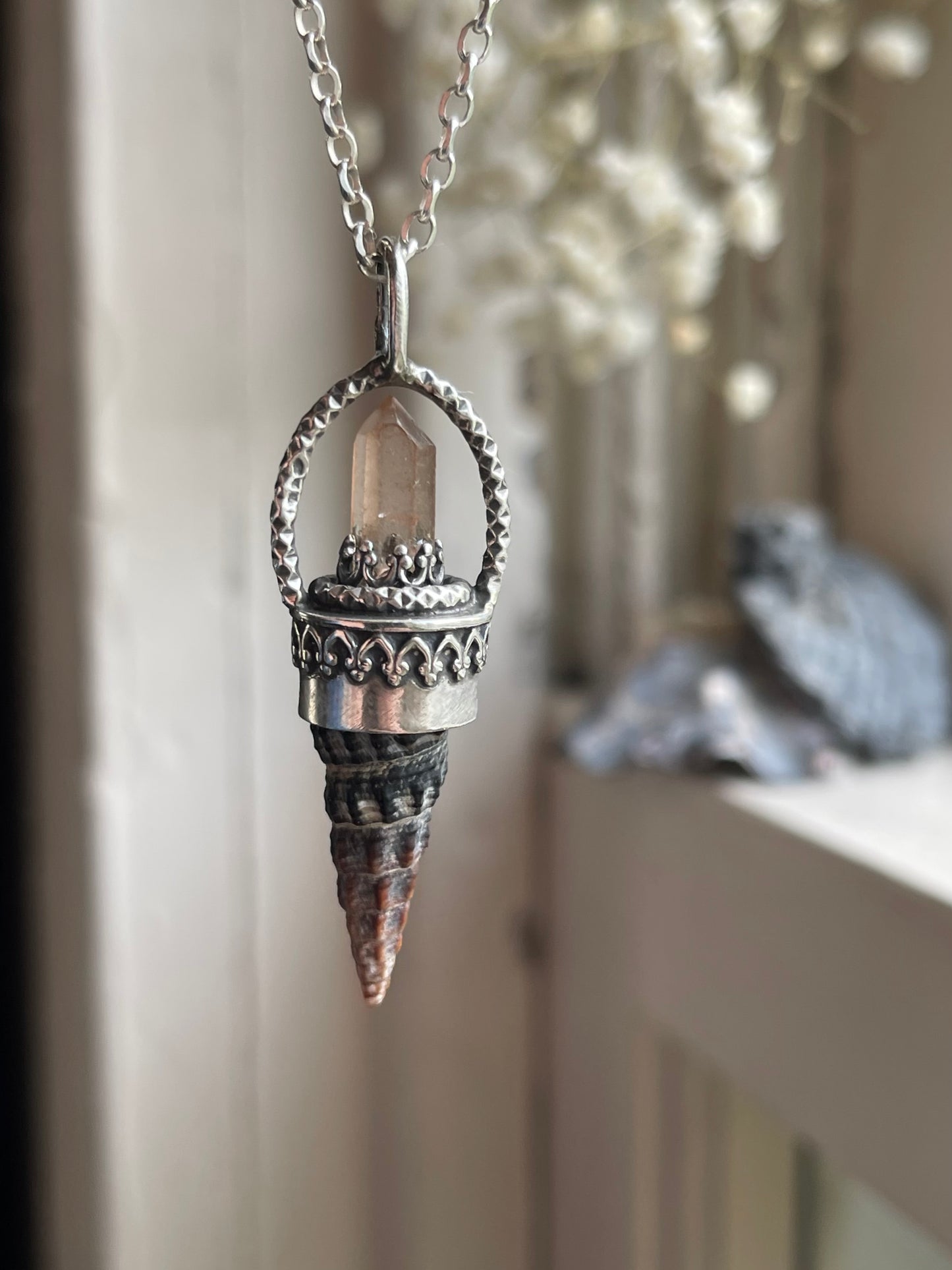*The Red Sky • Crystal Cone Seashell Pendant Necklace