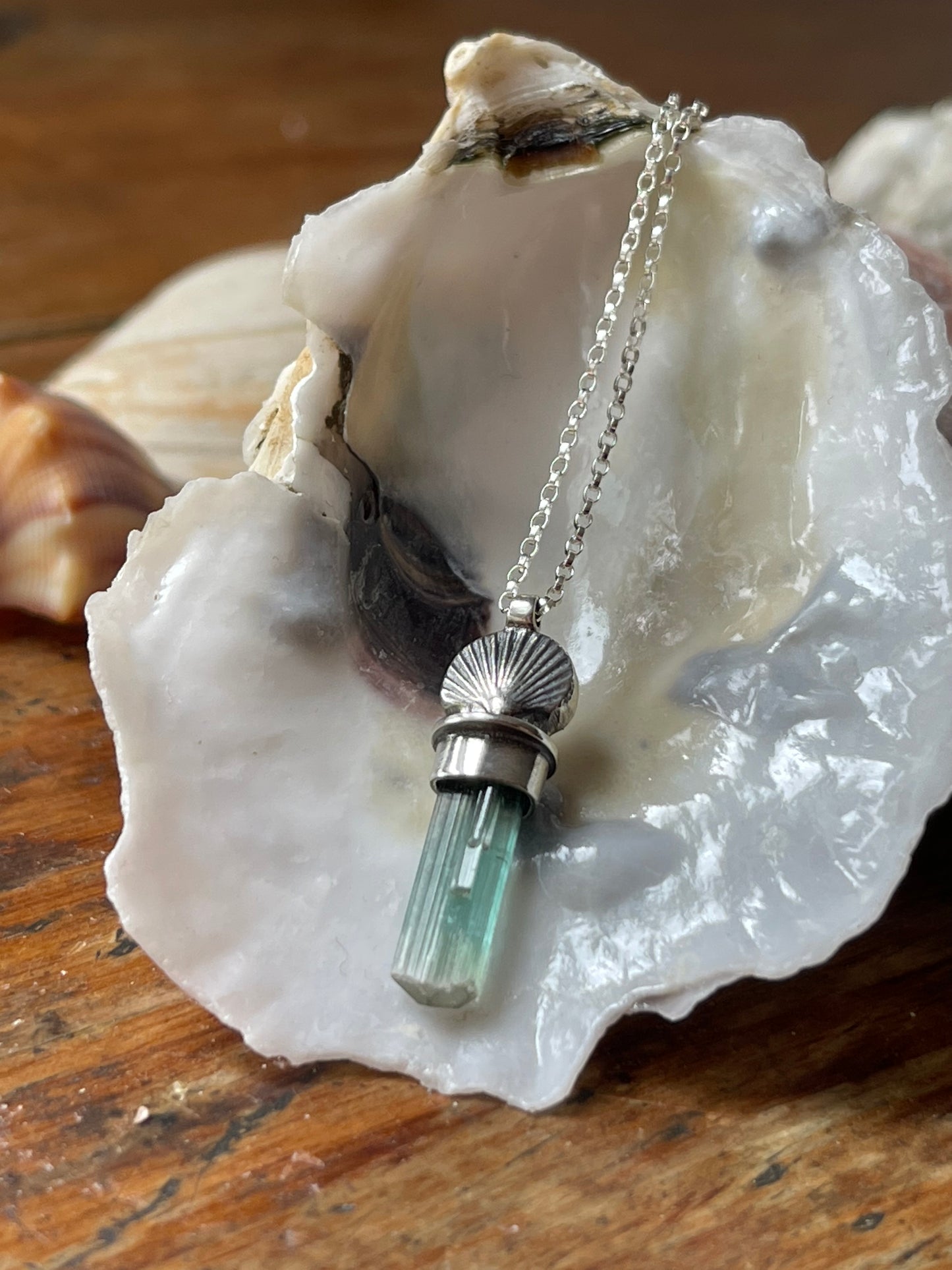 Sea Spray • Blue Watermelon Tourmaline Crystal Sea Charm Necklace