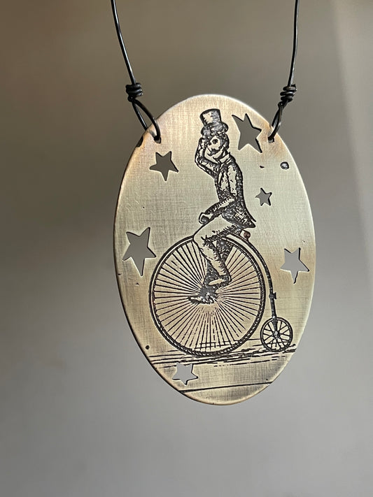 *Flying High on the High Wheel • Etched Brass Ornament