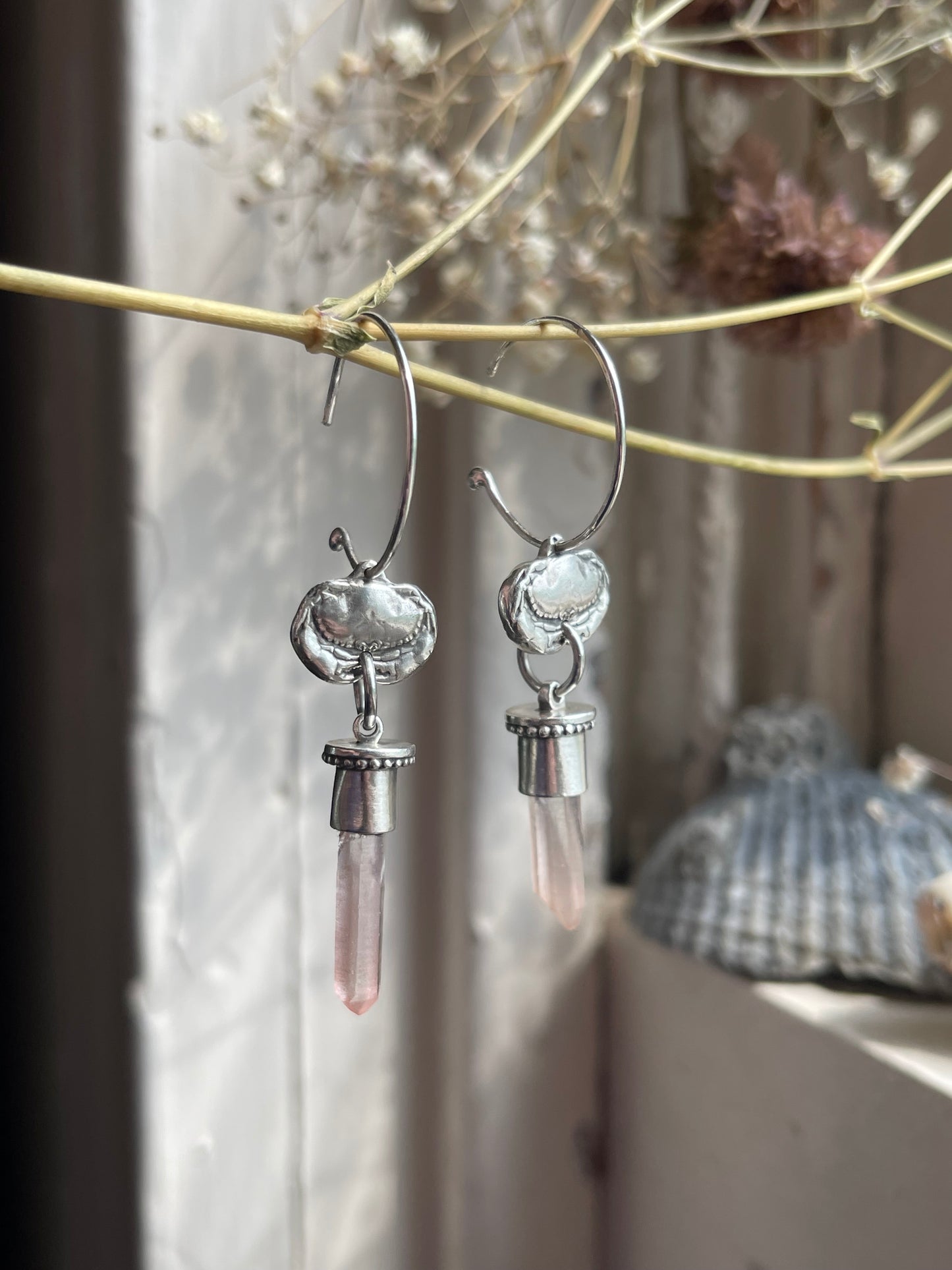 Crabbin’ Line • Red Quartz Crystal Dangle Crab Earrings