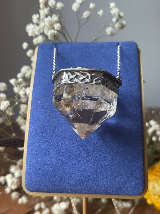 *Viking Gold • Included Quartz Kaleidoscope Statement Crystal Necklace • Sterling Silver & 14K Gold