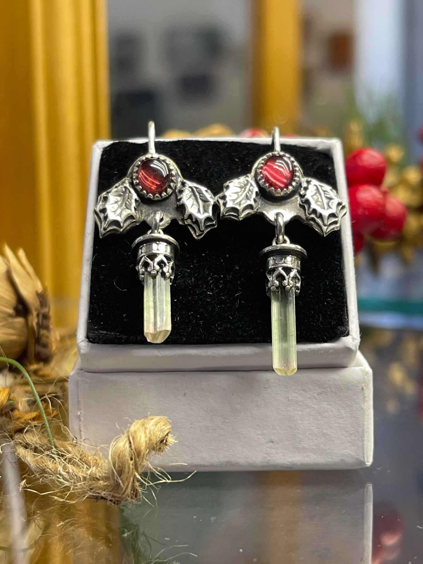 *Festive Holly Crystal Dangle Earrings