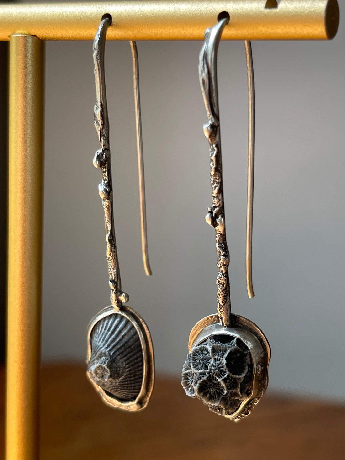 *Smoke & Coral • Seashell & Coral Reticulated Silver Drop Earrings
