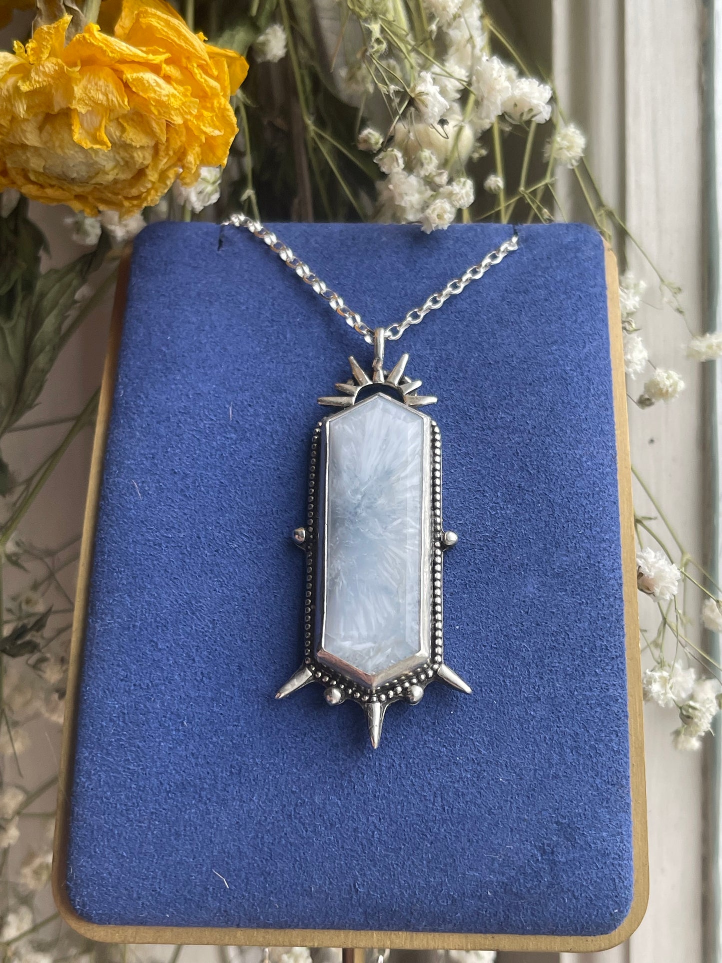 *Glacial Crown • Bridewell Stone Statement Pendant Necklace • Fine Silver