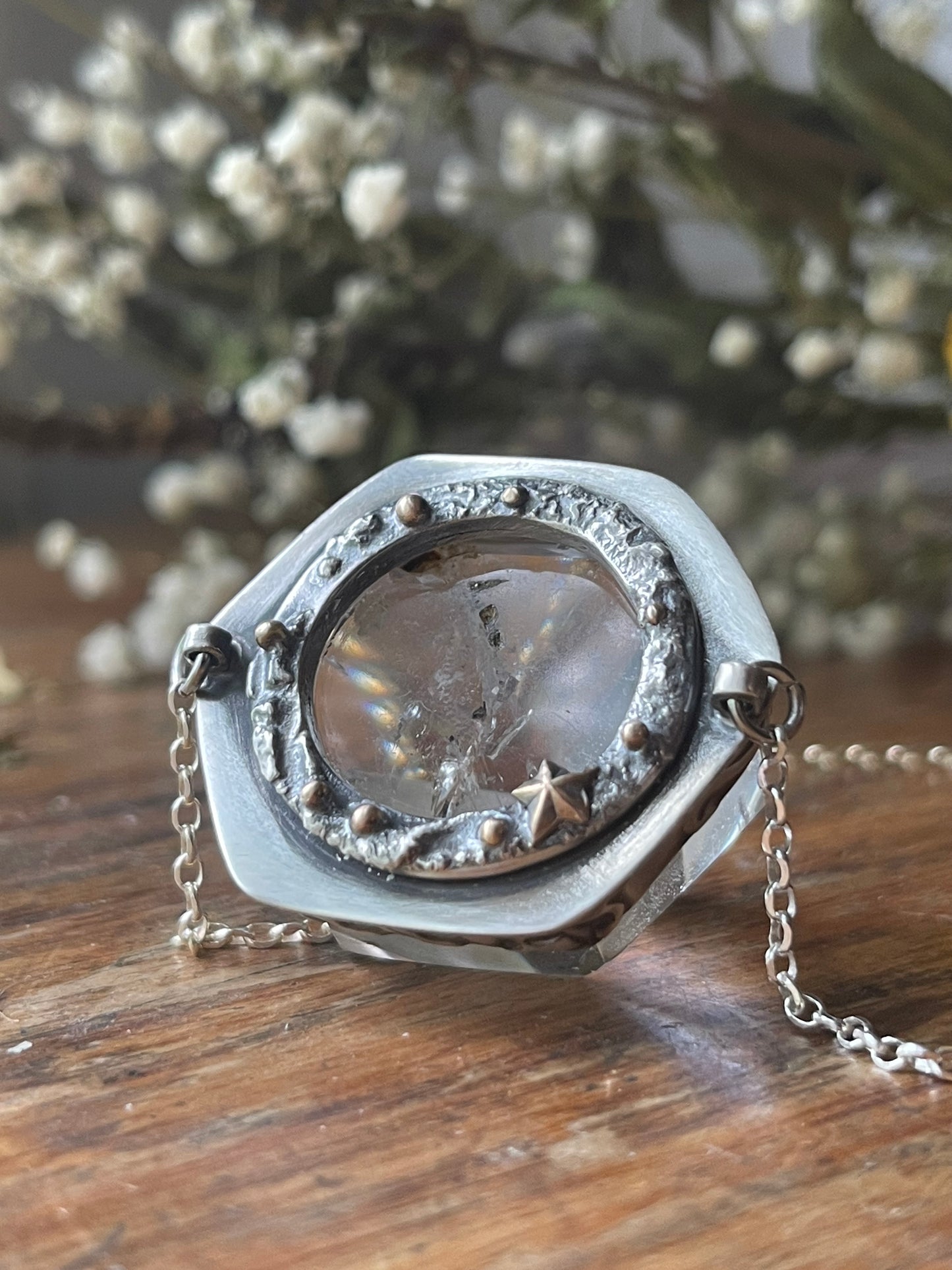 *Viking Gold • Included Quartz Kaleidoscope Statement Crystal Necklace • Sterling Silver & 14K Gold