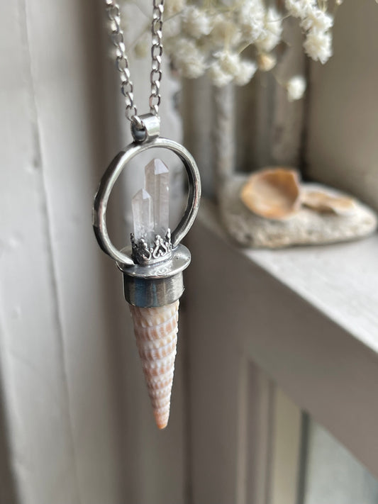 *Gemini • Crystal Cone Pendant Necklace • Red Hematite Quartz • Sterling Silver